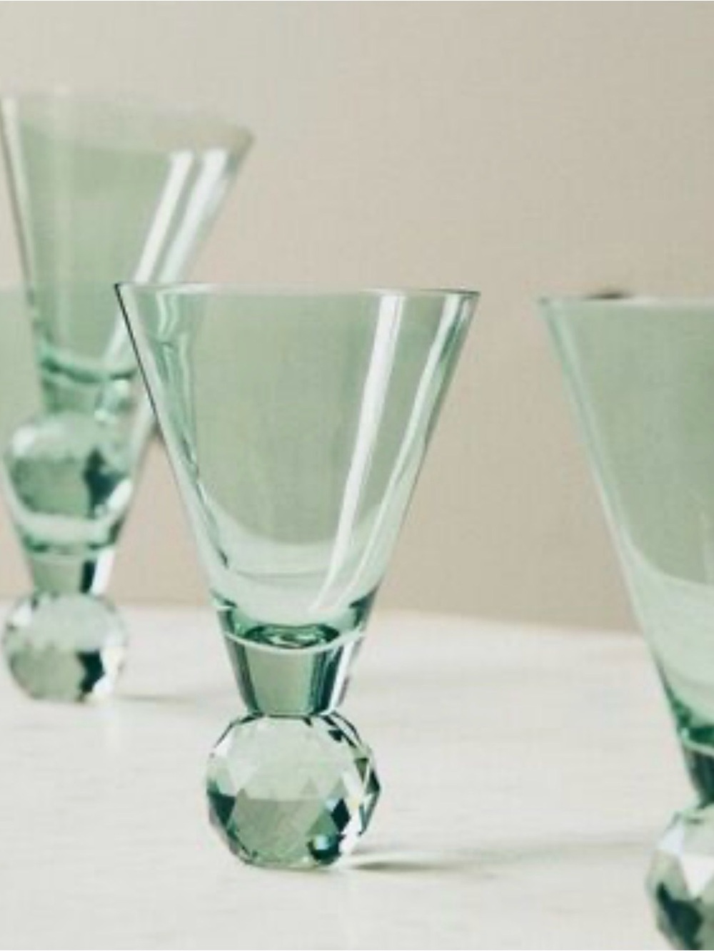 NEW Anthropologie Gemma Martini Glass w Cut Glass Base, Green, Set of 2